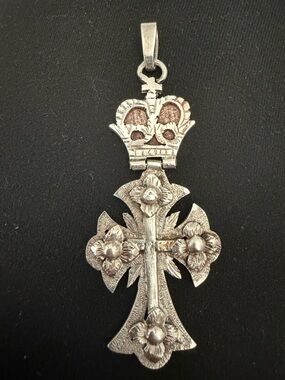 Handmade Vintage Sterling Silver Floral Cross Pendant - Sterling Silver